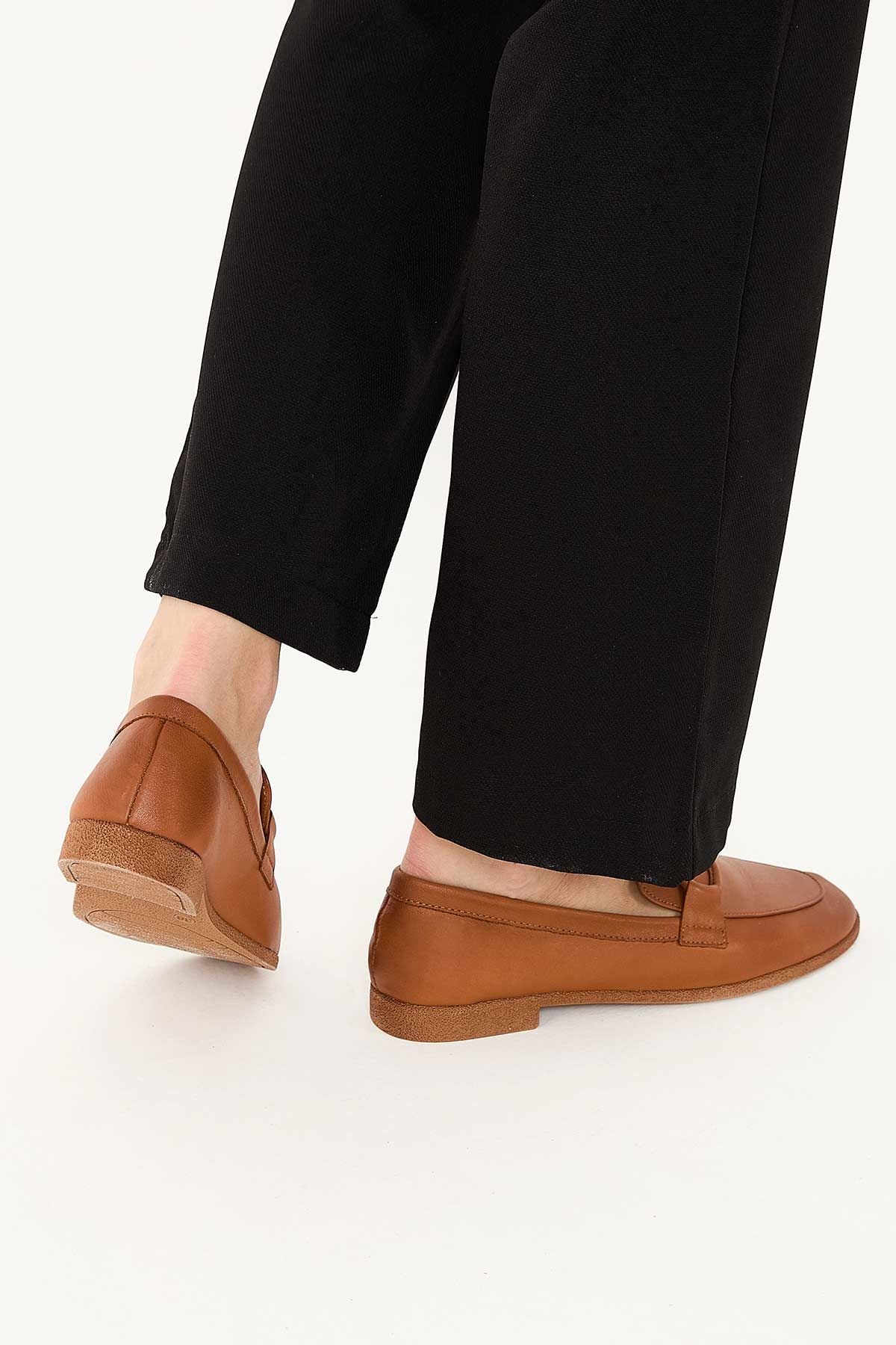 Kadın Deri Loafer Ayakkabı DG6003 Taba