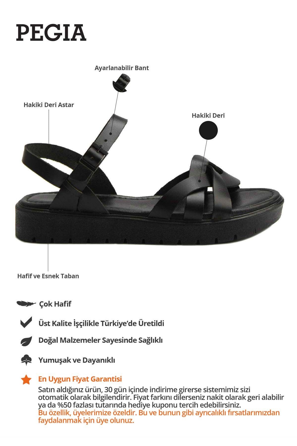 Kadın Deri Sandalet DG6004 Siyah