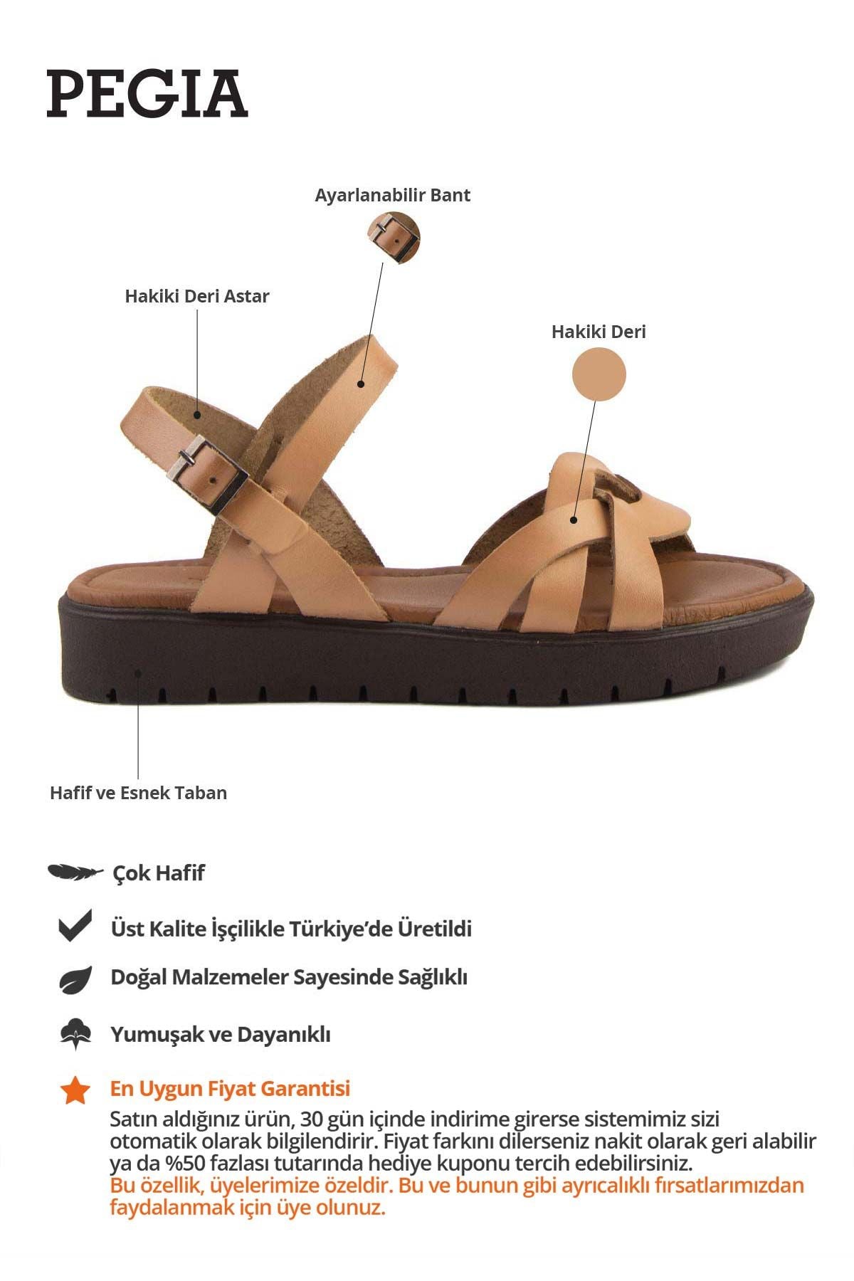 Kadın Deri Sandalet DG6004 Taba