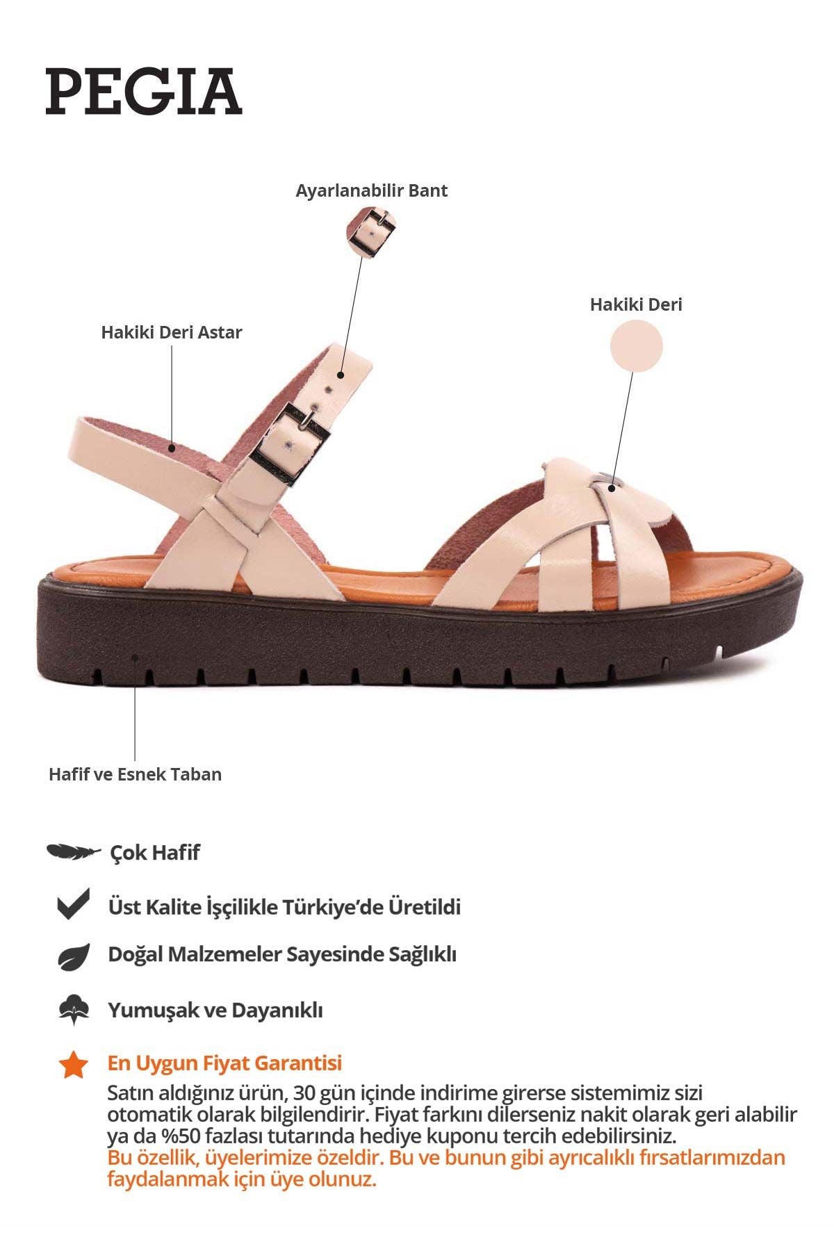 Kadın Deri Sandalet DG6004 Pudra