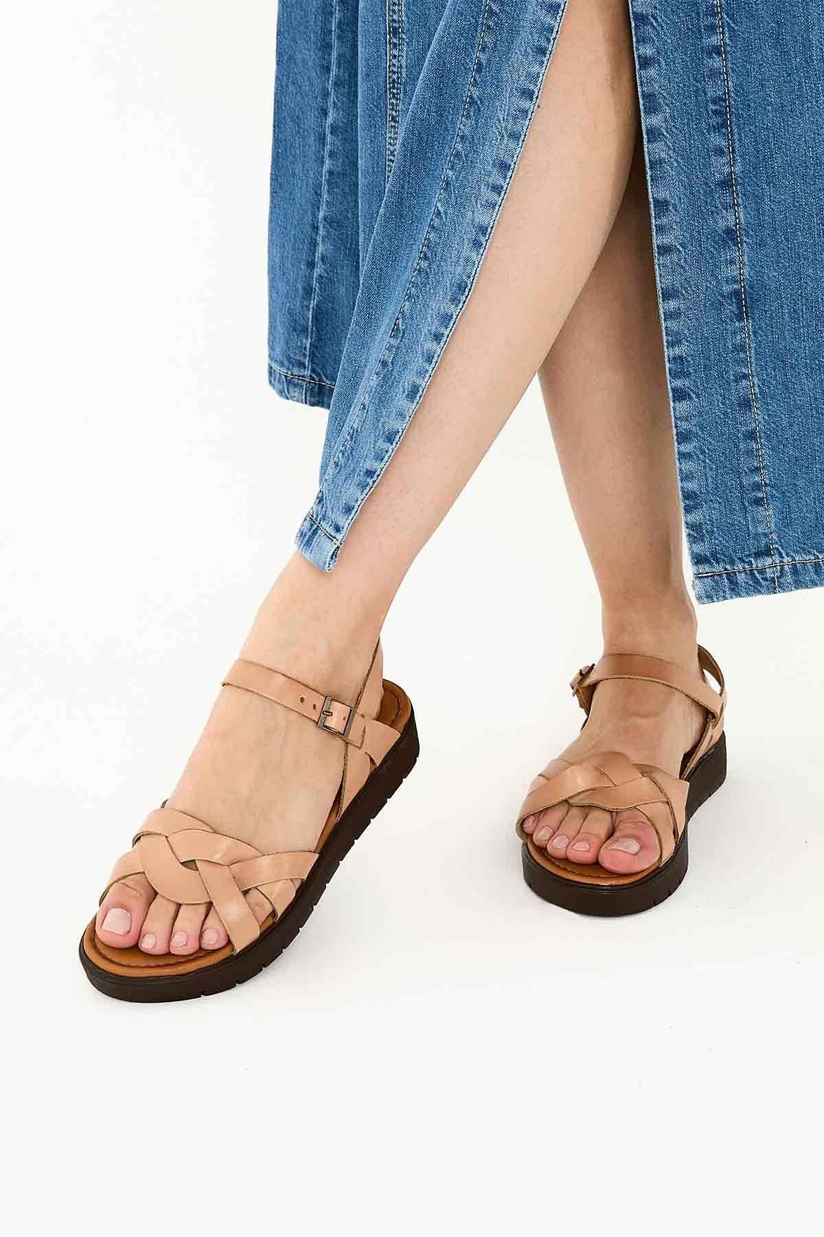 Kadın Deri Sandalet DG6004 Taba