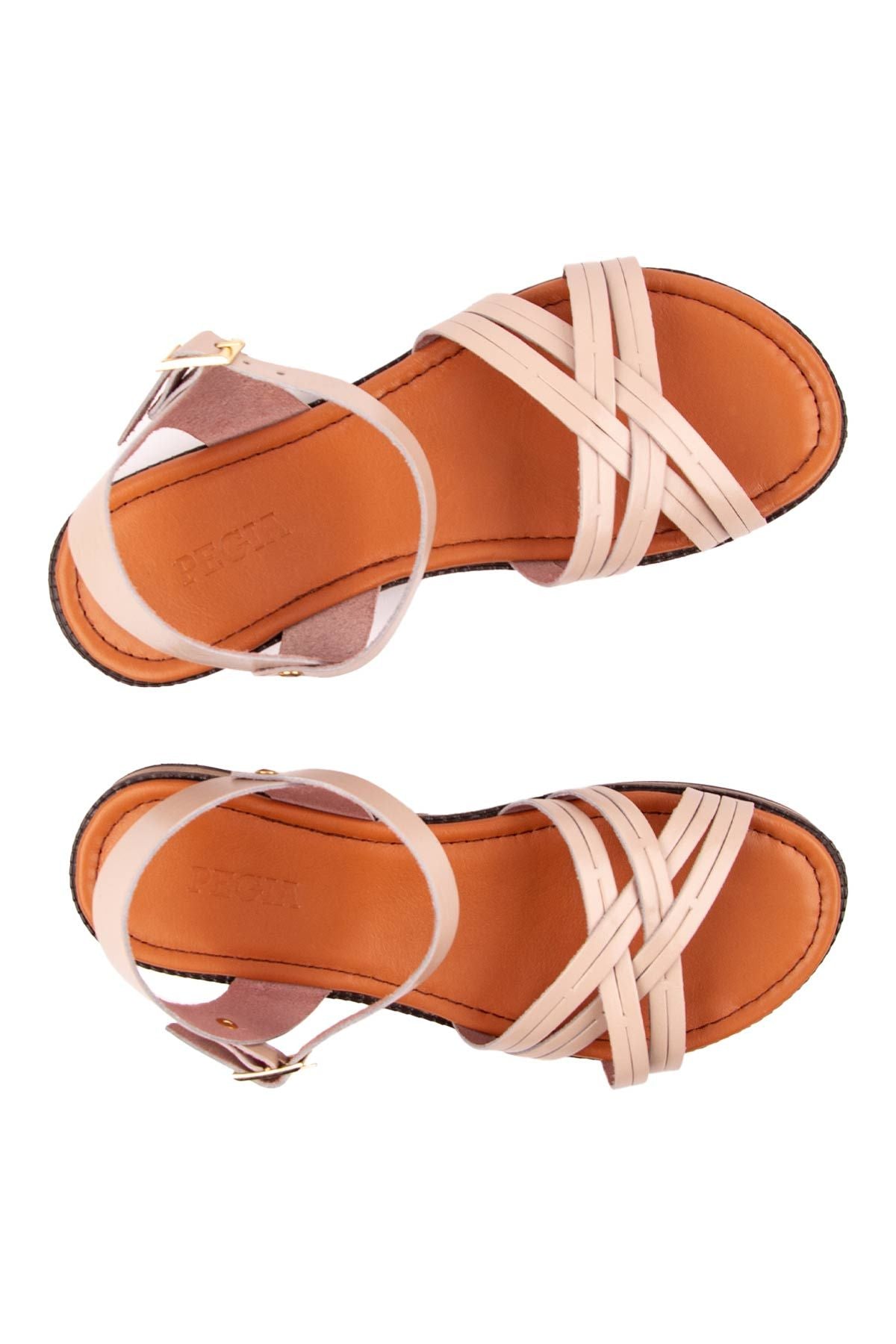 Kadın Deri Sandalet DG6006 Pudra