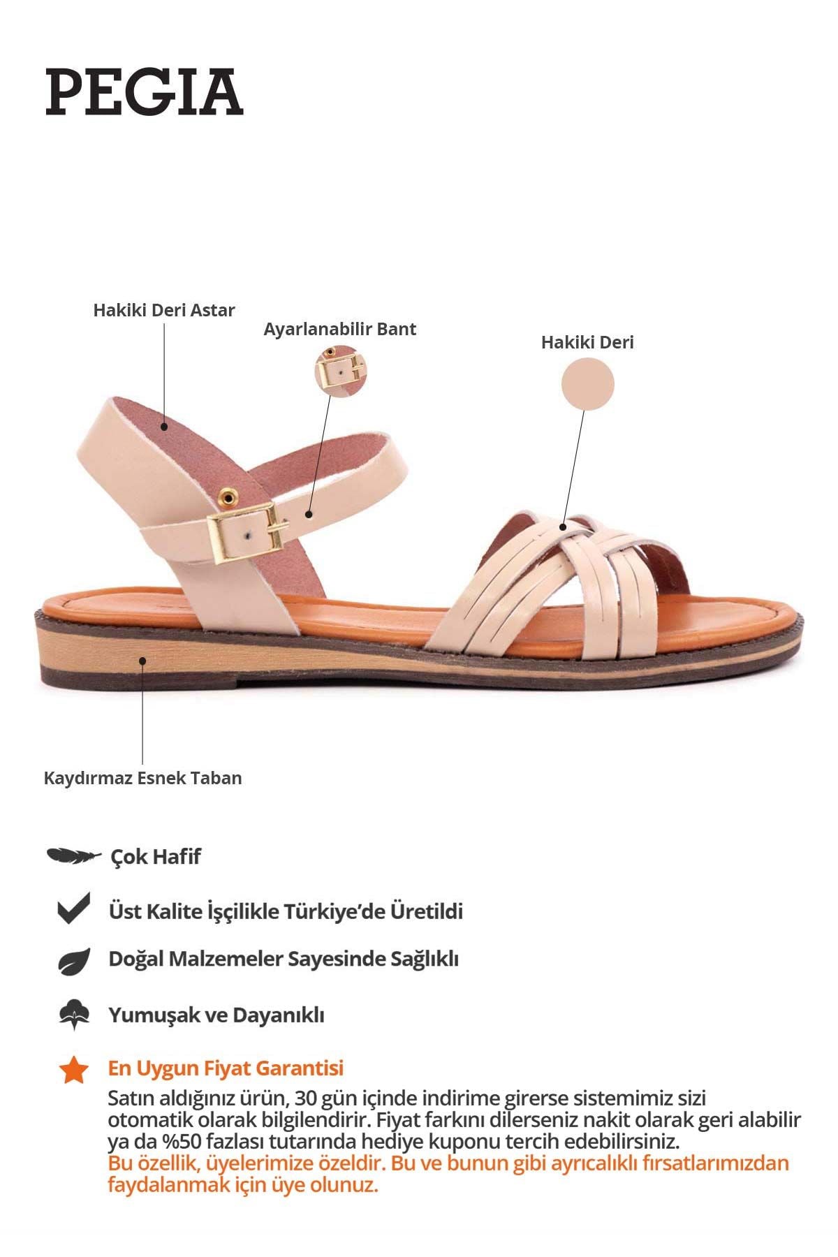 Kadın Deri Sandalet DG6006 Pudra