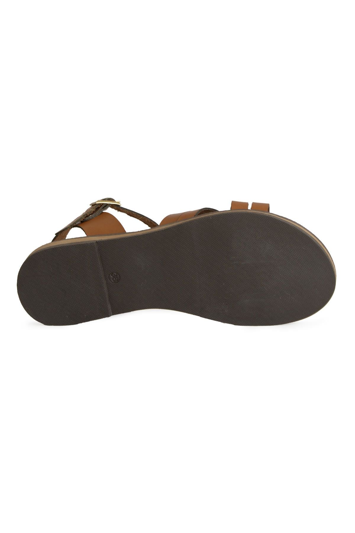 Kadın Deri Sandalet DG6006 Taba
