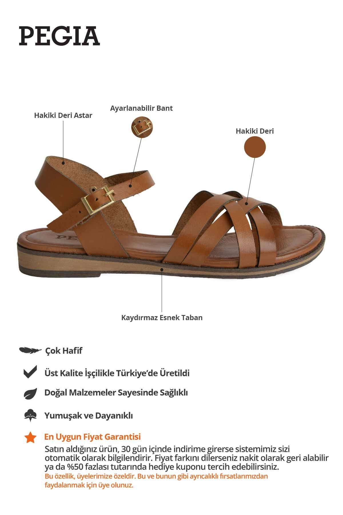 Kadın Deri Sandalet DG6006 Taba