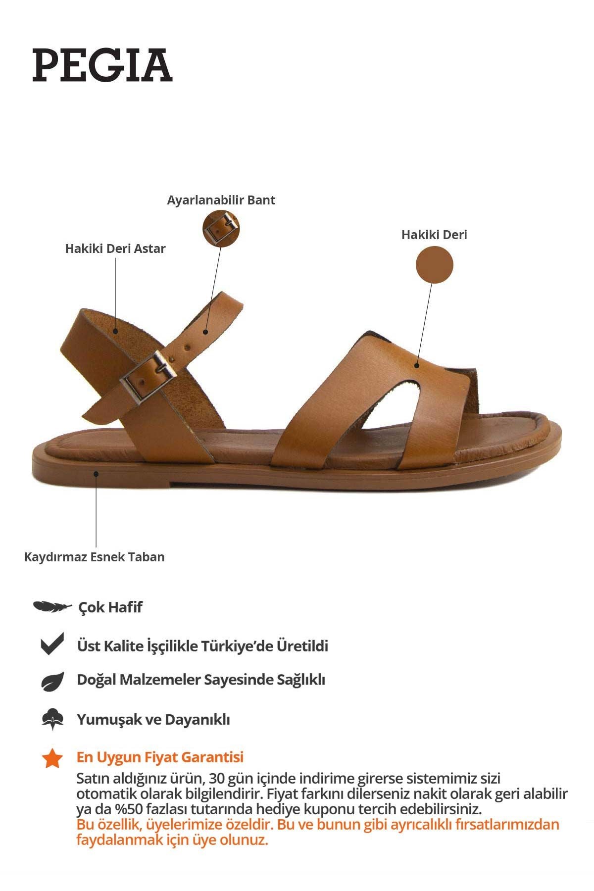 Kadın Deri Sandalet DG6012 Taba