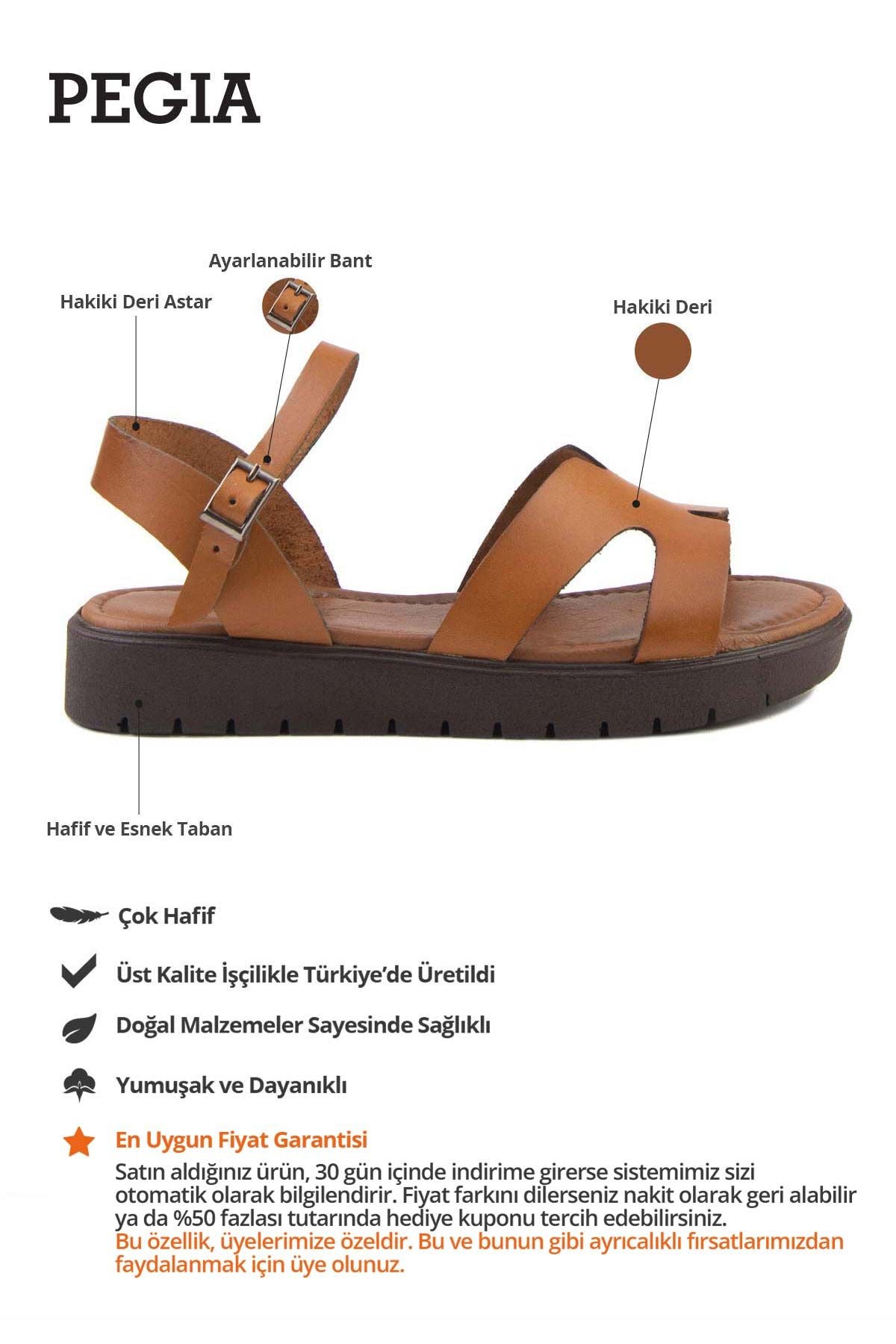 Kadın Deri Sandalet DG6020 Taba