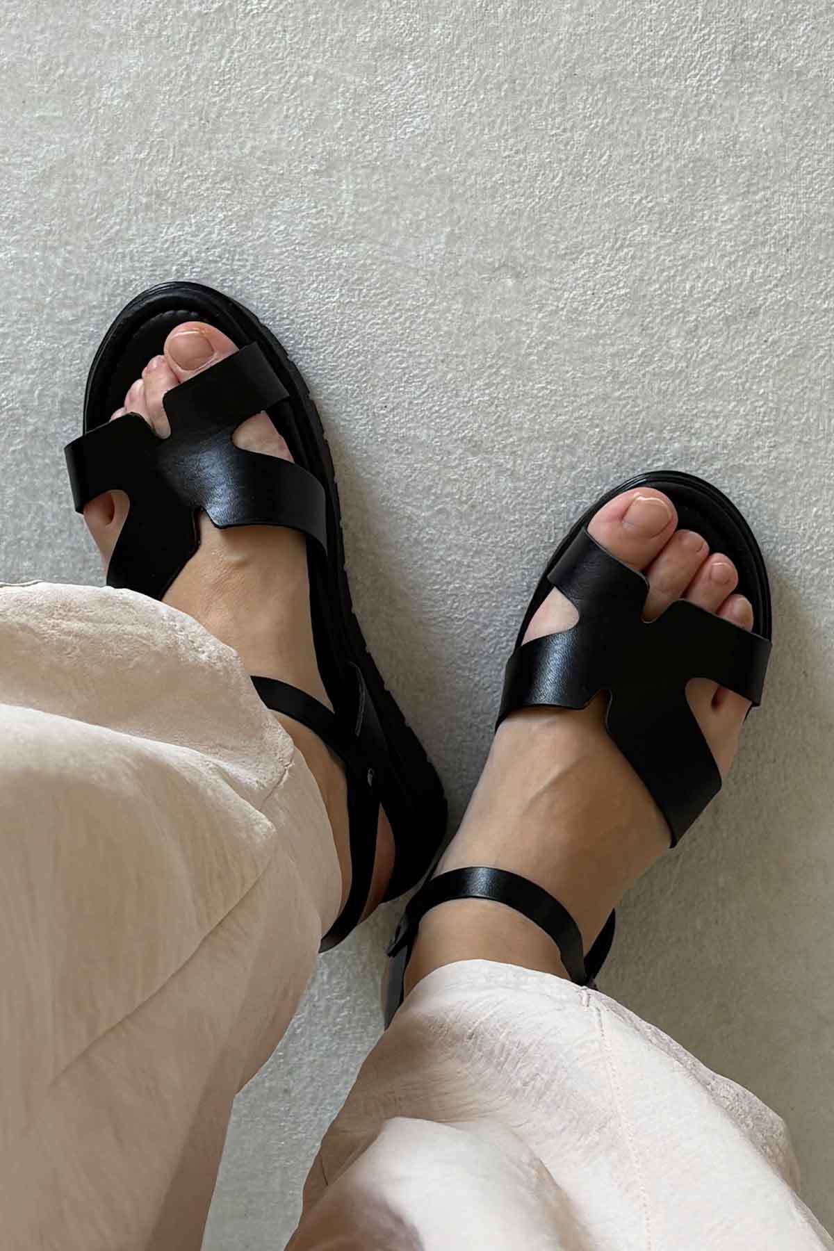 Kadın Deri Sandalet DG6020 Siyah