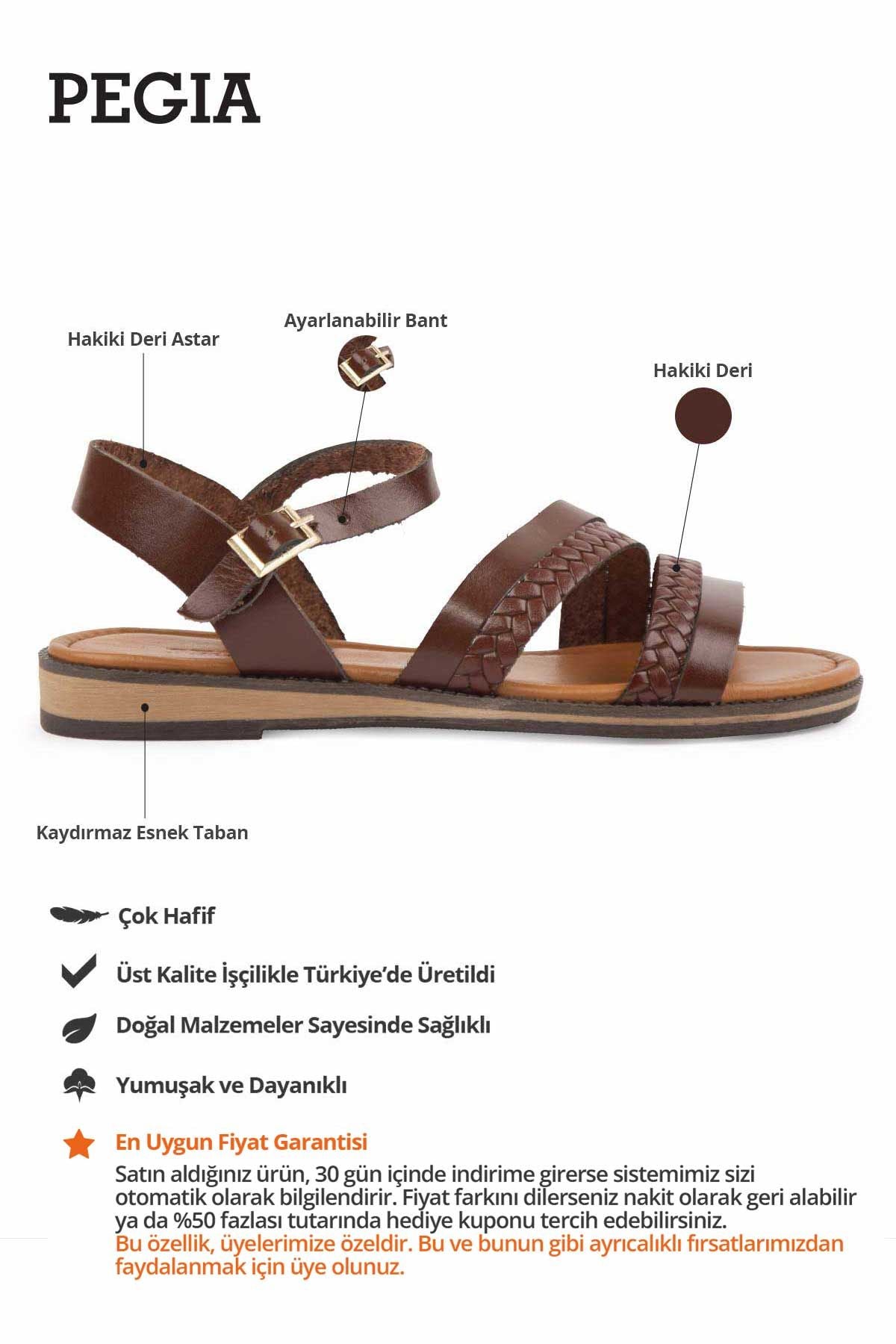 Kadın Deri Sandalet DG6021 Kahve