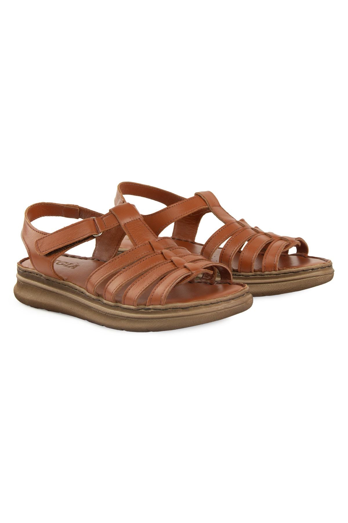Kadın Deri Sandalet DG6114 Taba