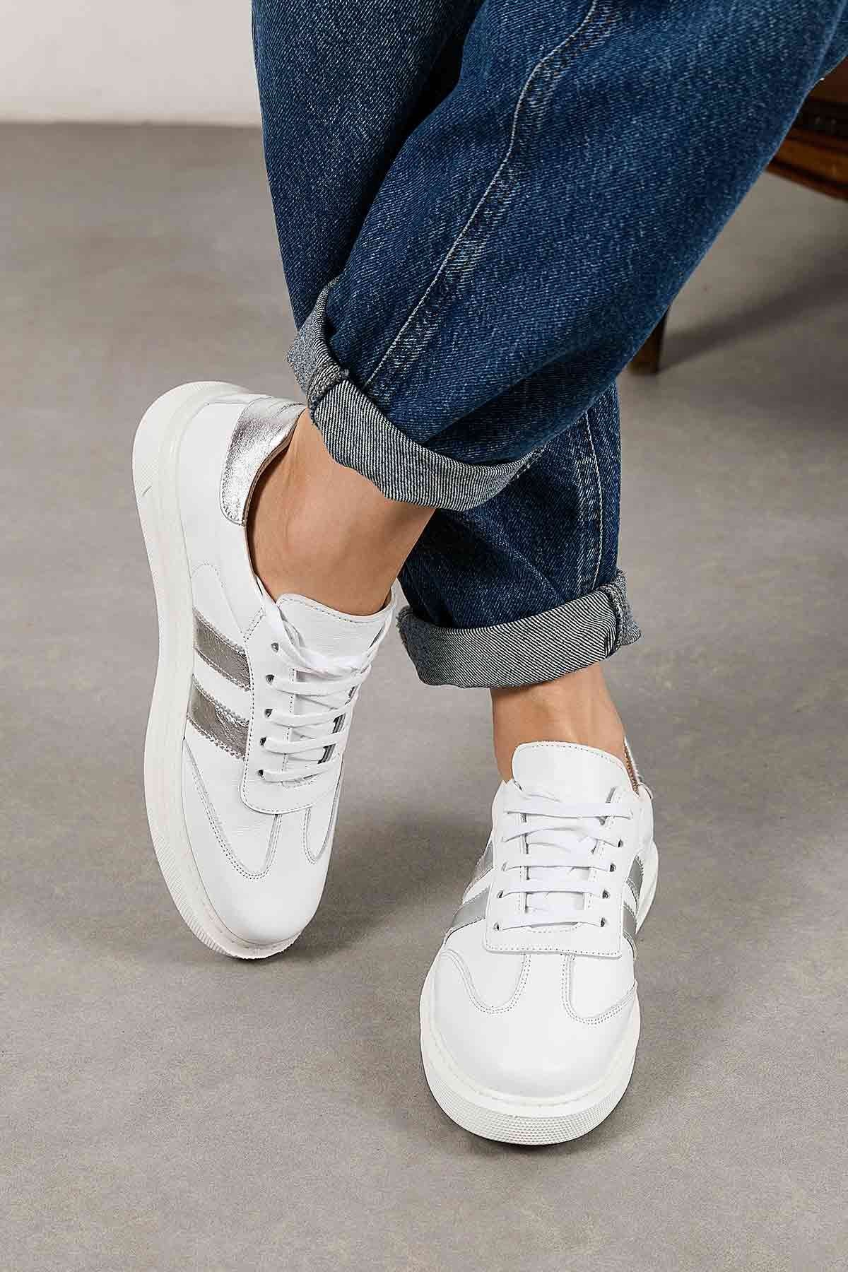 Kadın Deri Sneaker DG6035 Gümüş