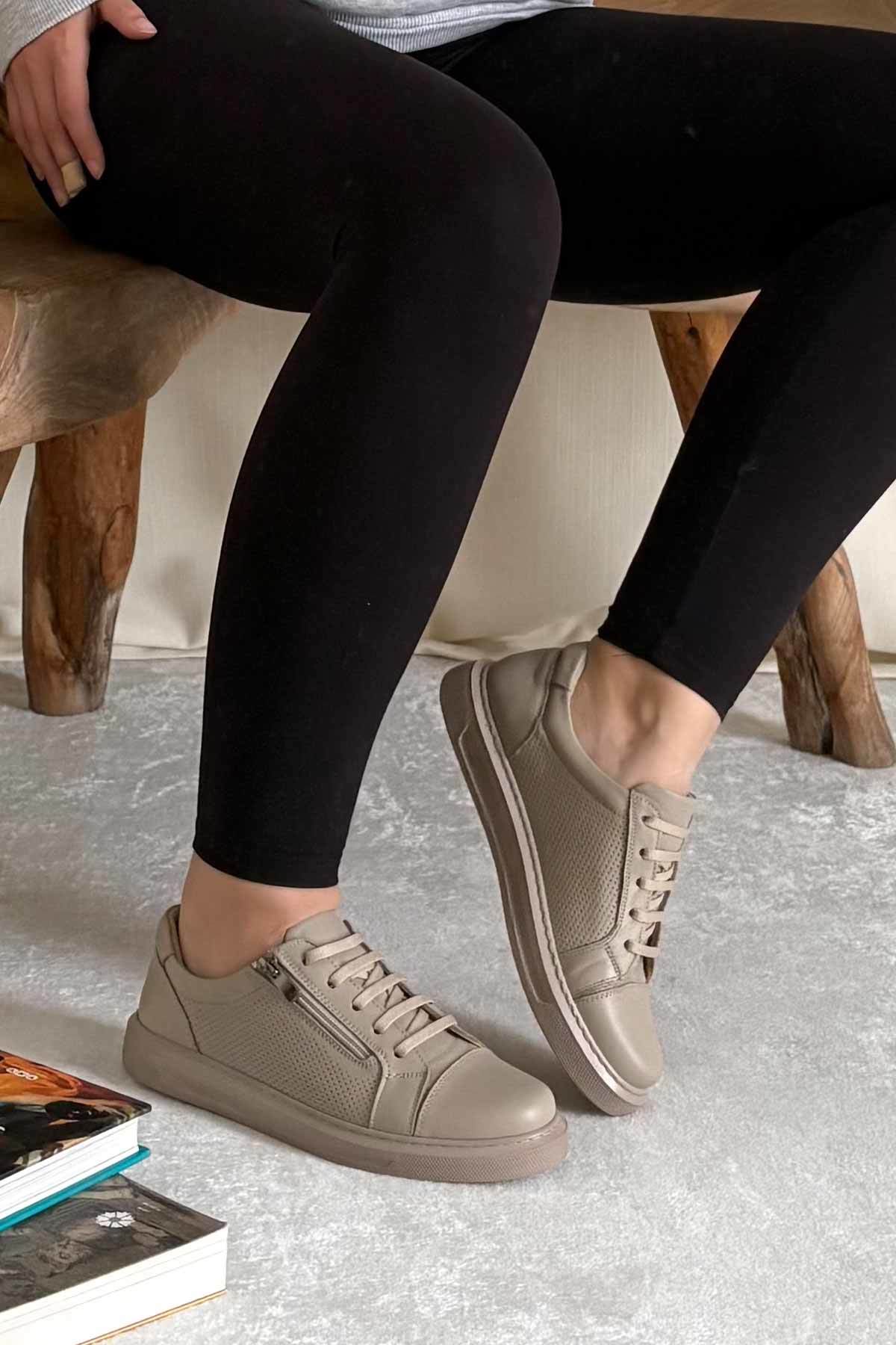Kadın Deri Sneakers DG6024 Vizon