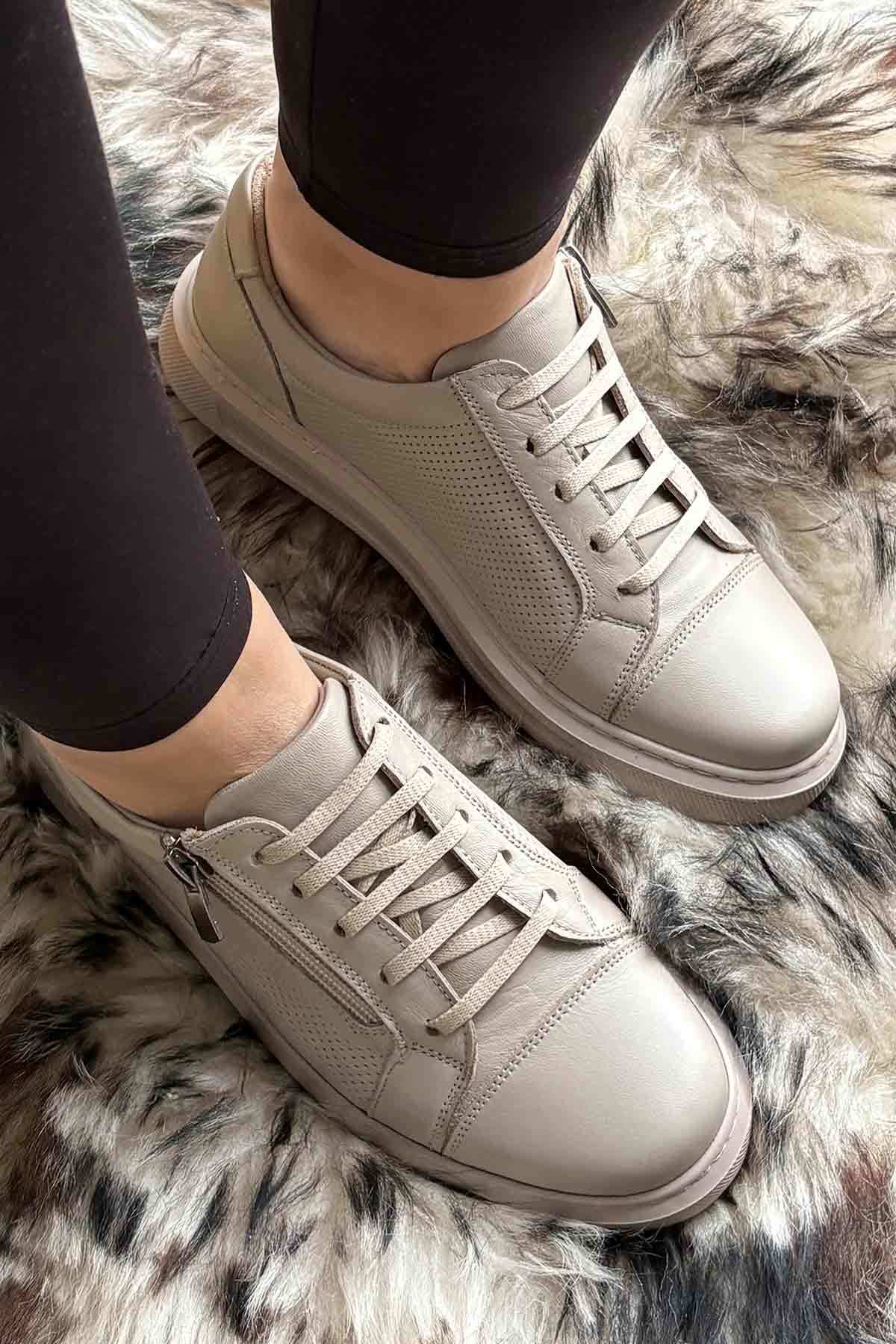 Kadın Deri Sneakers DG6024 Vizon