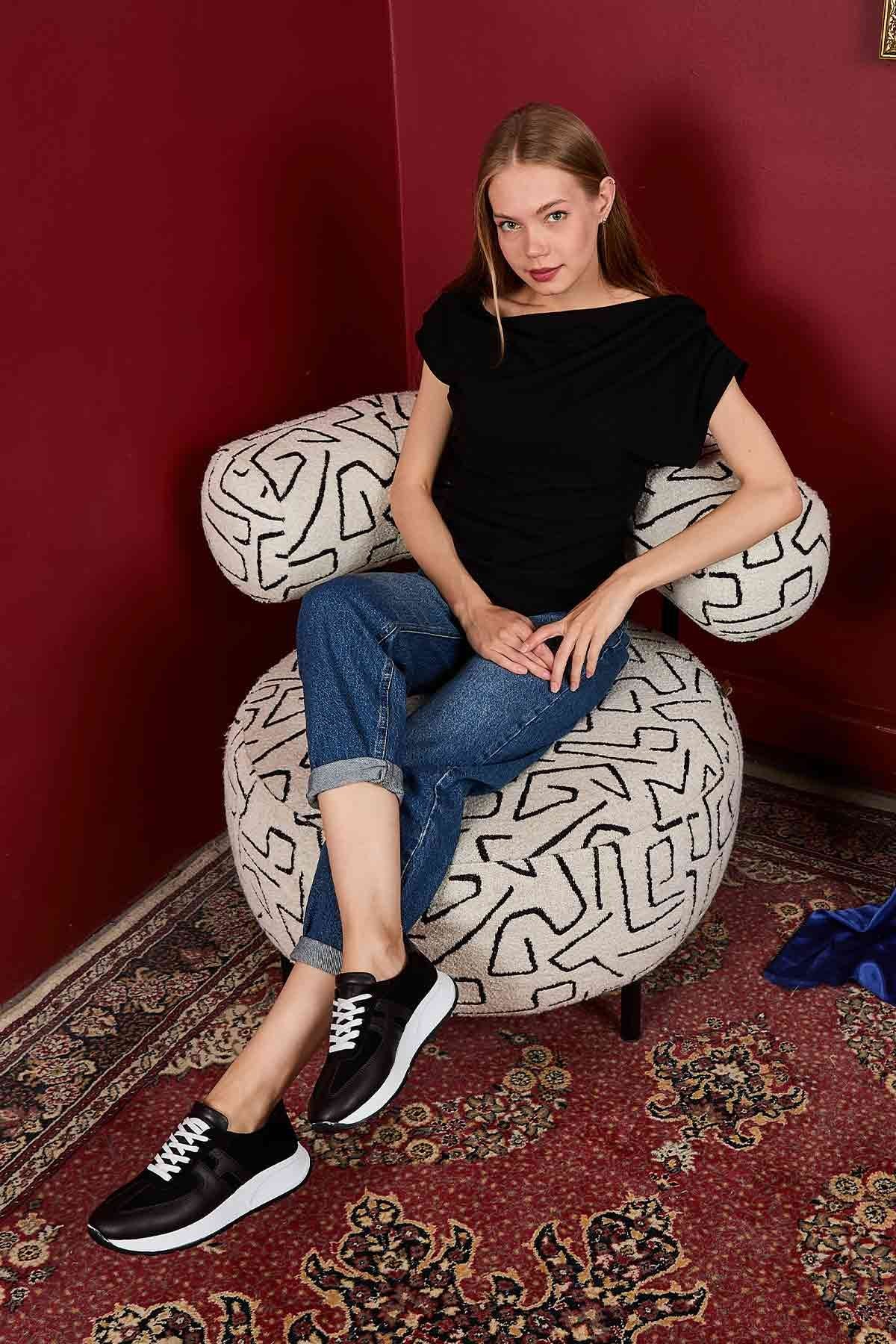 Kadın Deri Sneakers DG6025 Siyah