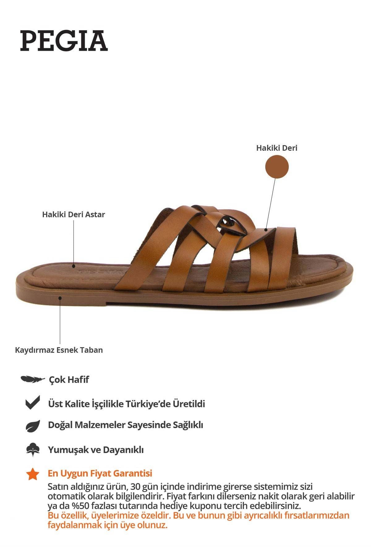 Kadın Deri Terlik DG6009 Taba