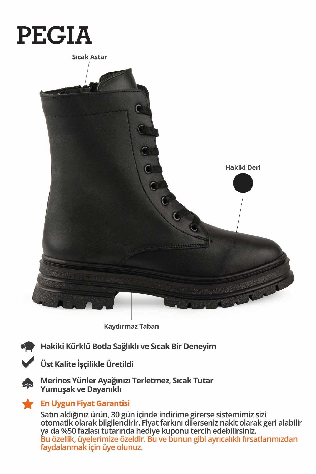 Kadın Fermuarlı Deri Bot DG6068 Siyah
