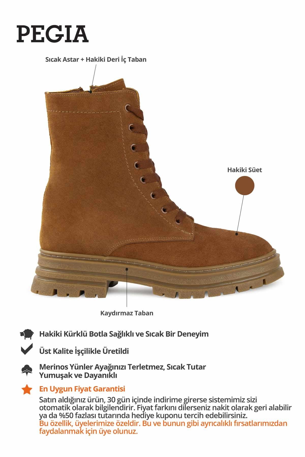 Kadın Fermuarlı Süet Bot DG6001 Taba