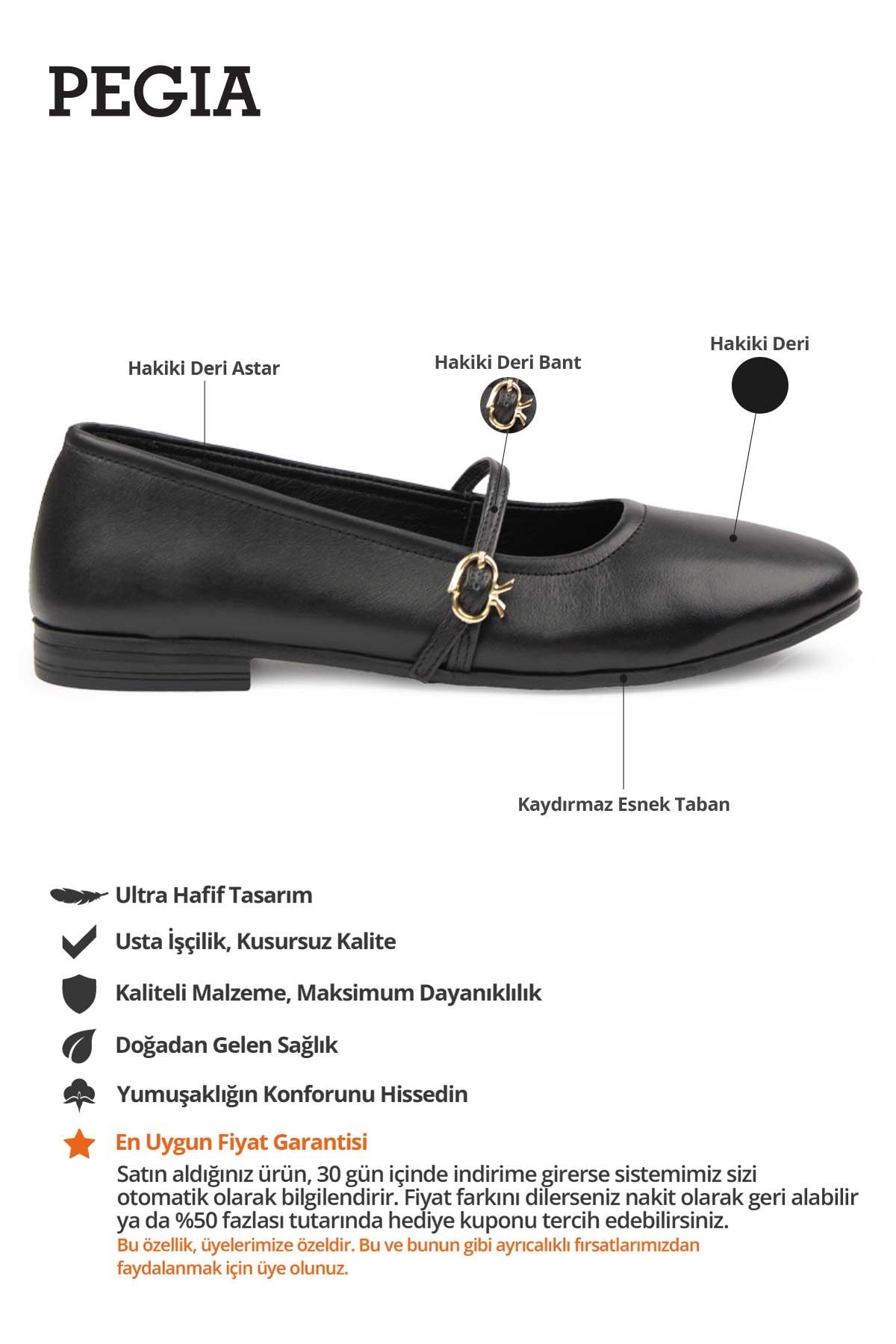 Kadın Hakiki Deri Babet DG6042 Siyah
