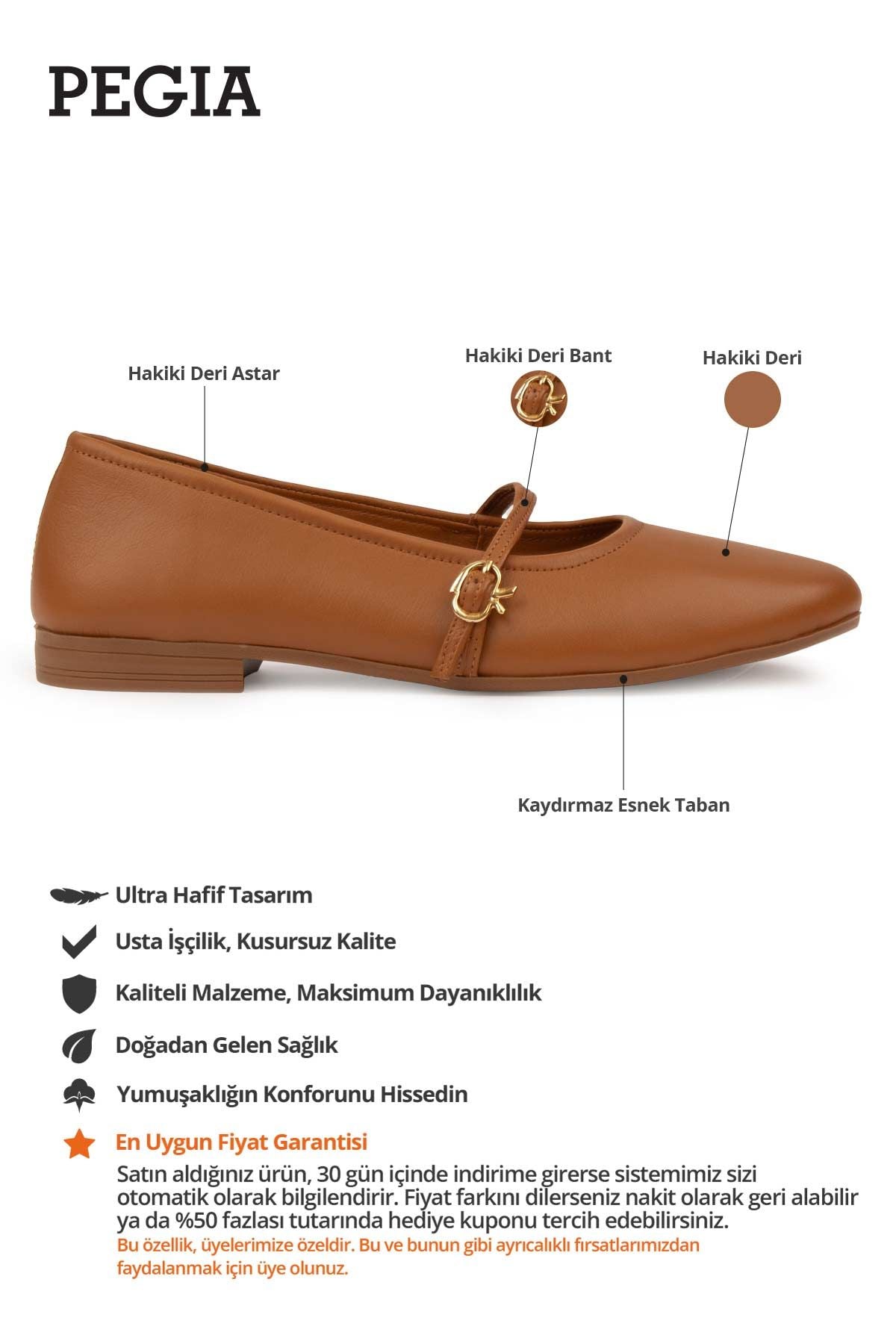 Kadın Hakiki Deri Babet DG6042 Taba