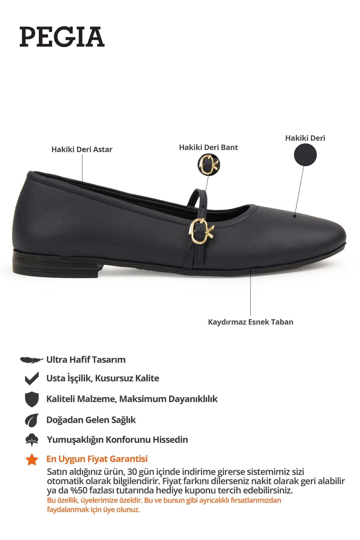 Kadın Hakiki Deri Babet DG6042 Lacivert