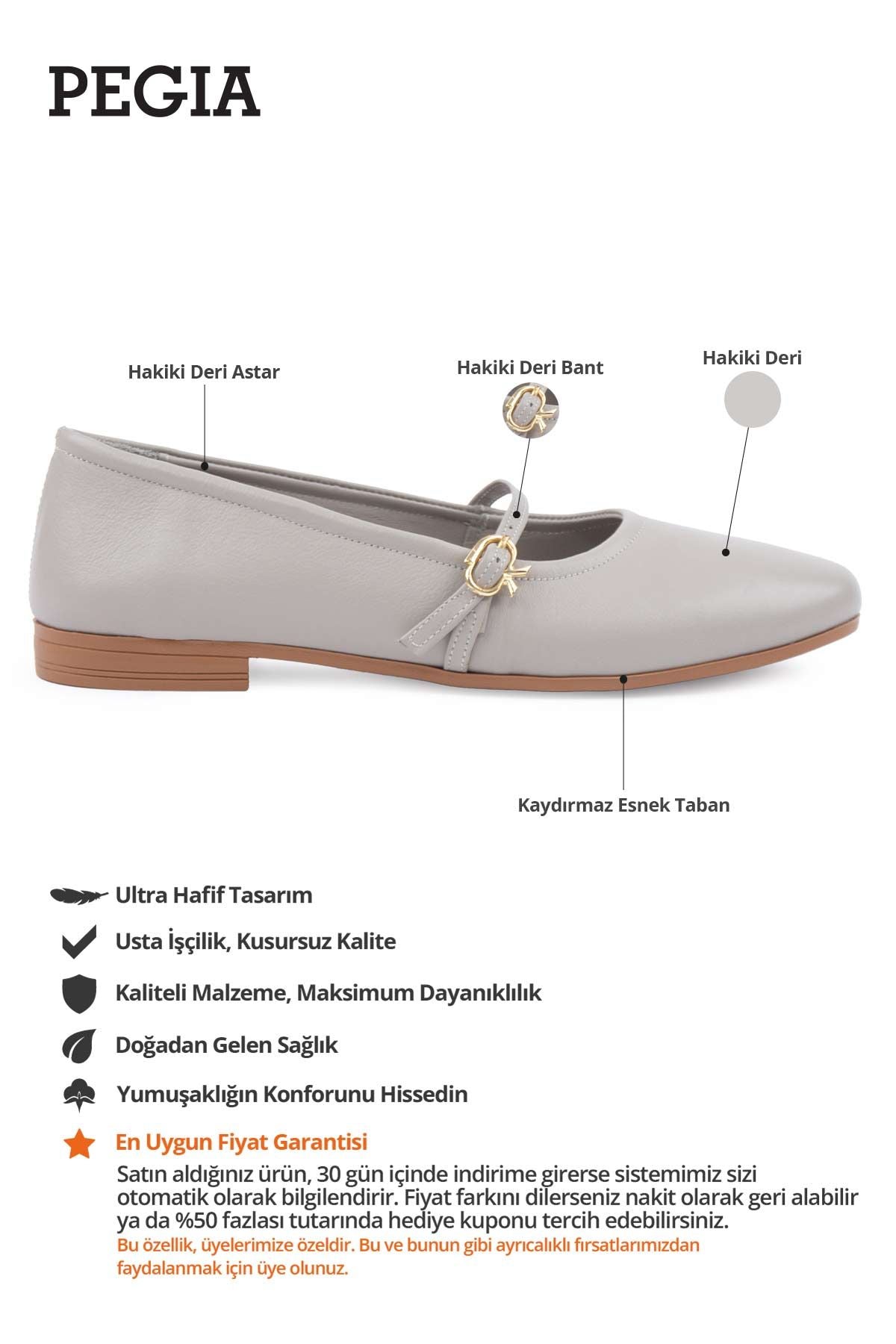 Kadın Hakiki Deri Babet DG6042 Gri