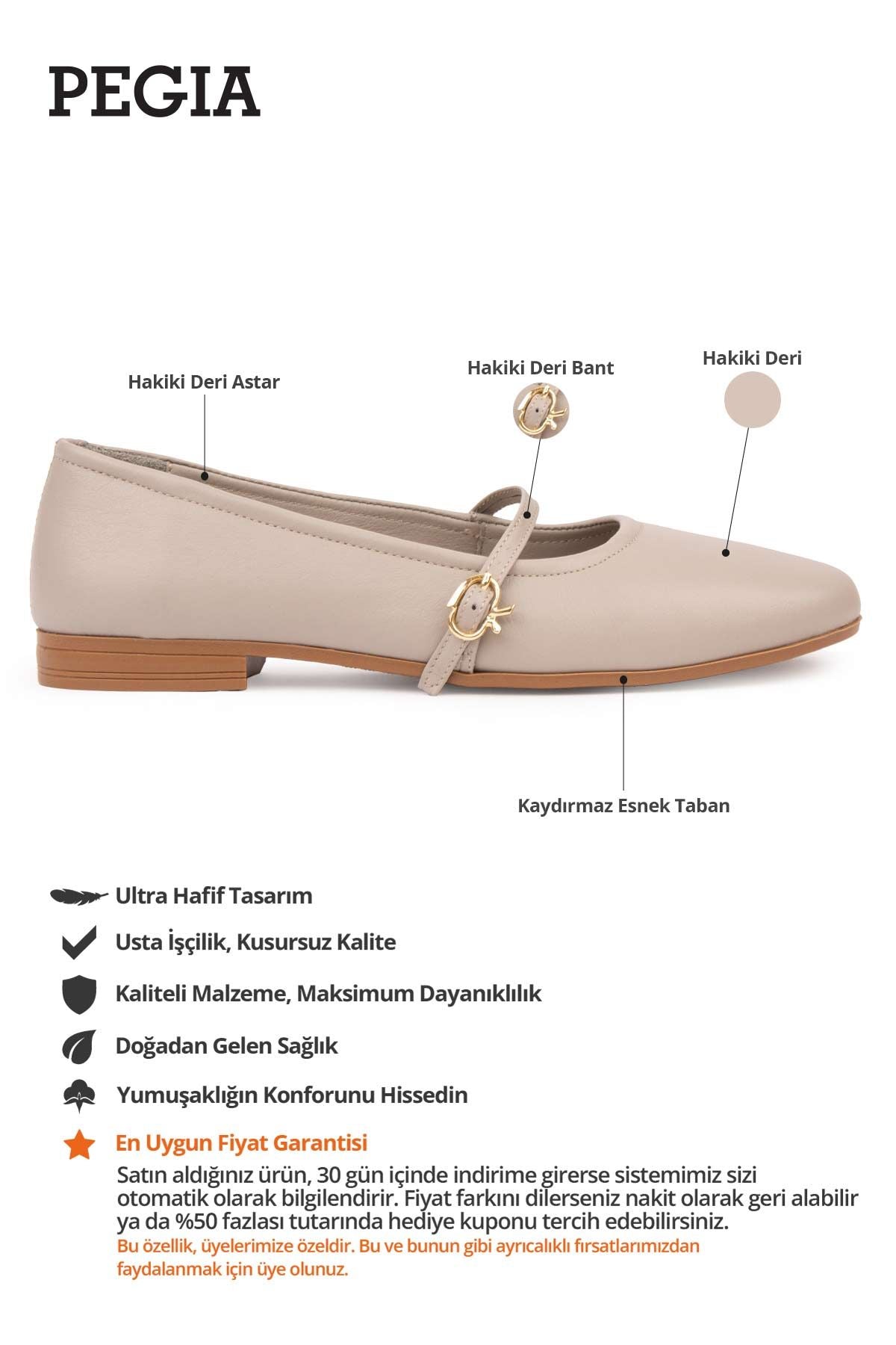 Kadın Hakiki Deri Babet DG6042 Vizon