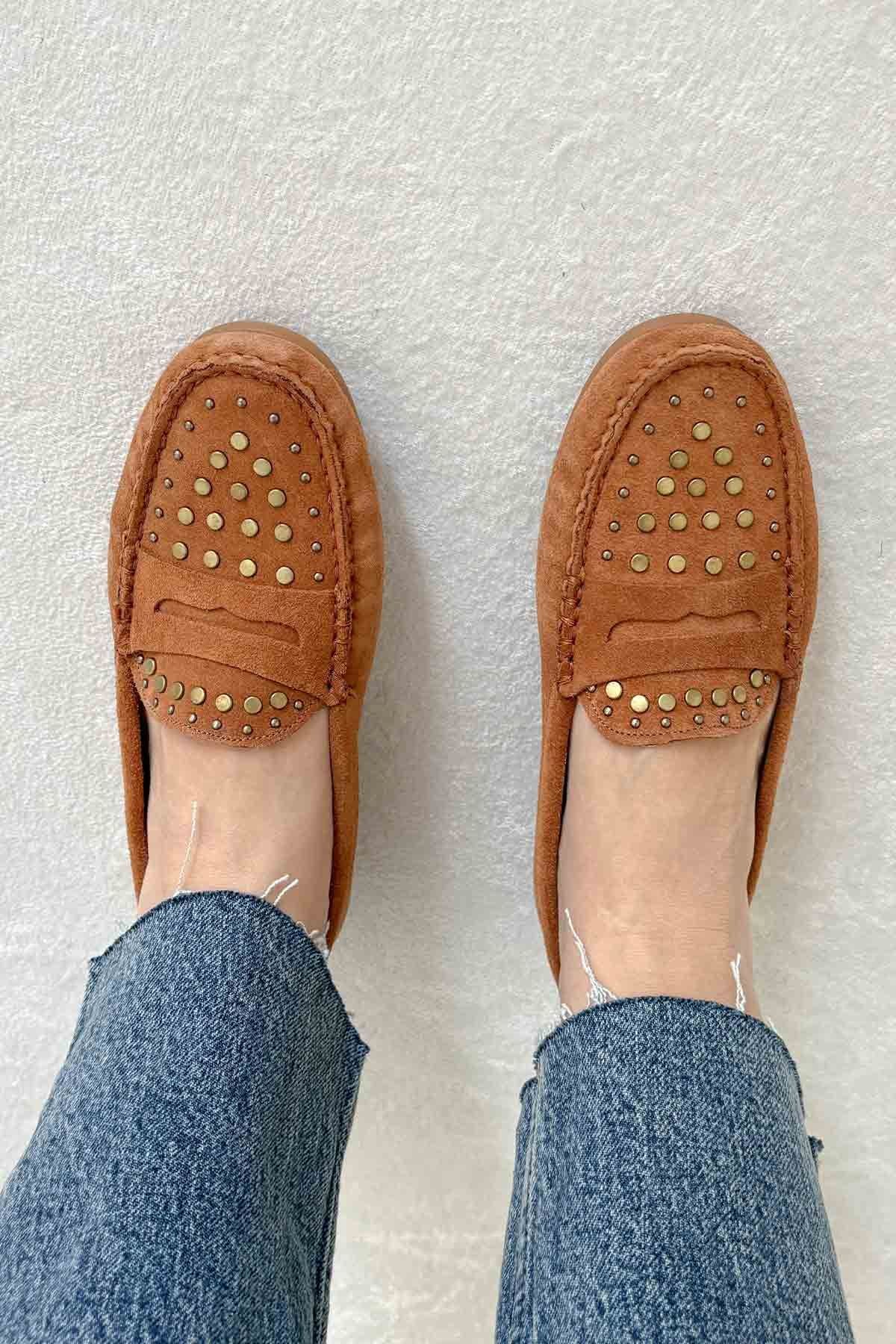 Kadın Hakiki Süet Loafer 700916 Taba