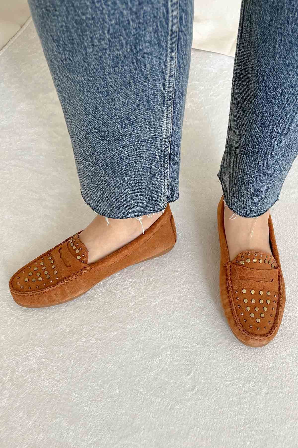 Kadın Hakiki Süet Loafer 700916 Taba