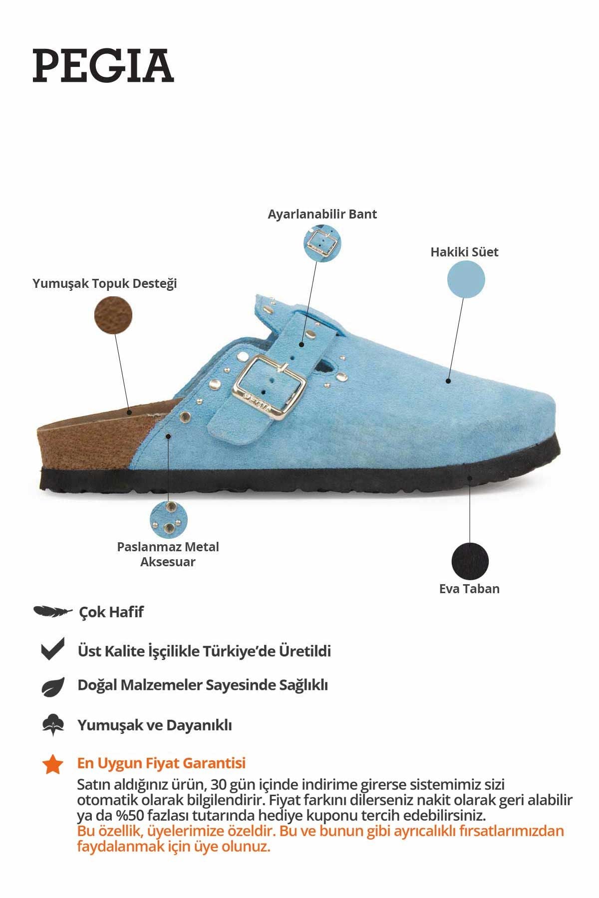 Kadın Hakiki Süet Sabo Terlik 215542 Açık Mavi