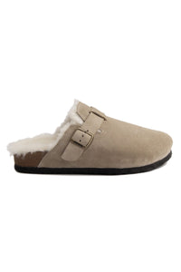 Women's Fur-Lined Clog Slippers 215538 Beige