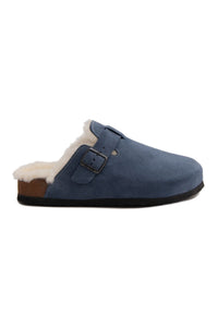 Women's Fur-Lined Clog Slippers 215538 Denim