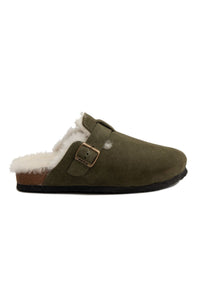 Women's Fur-Lined Clog Slippers 215538 Khaki