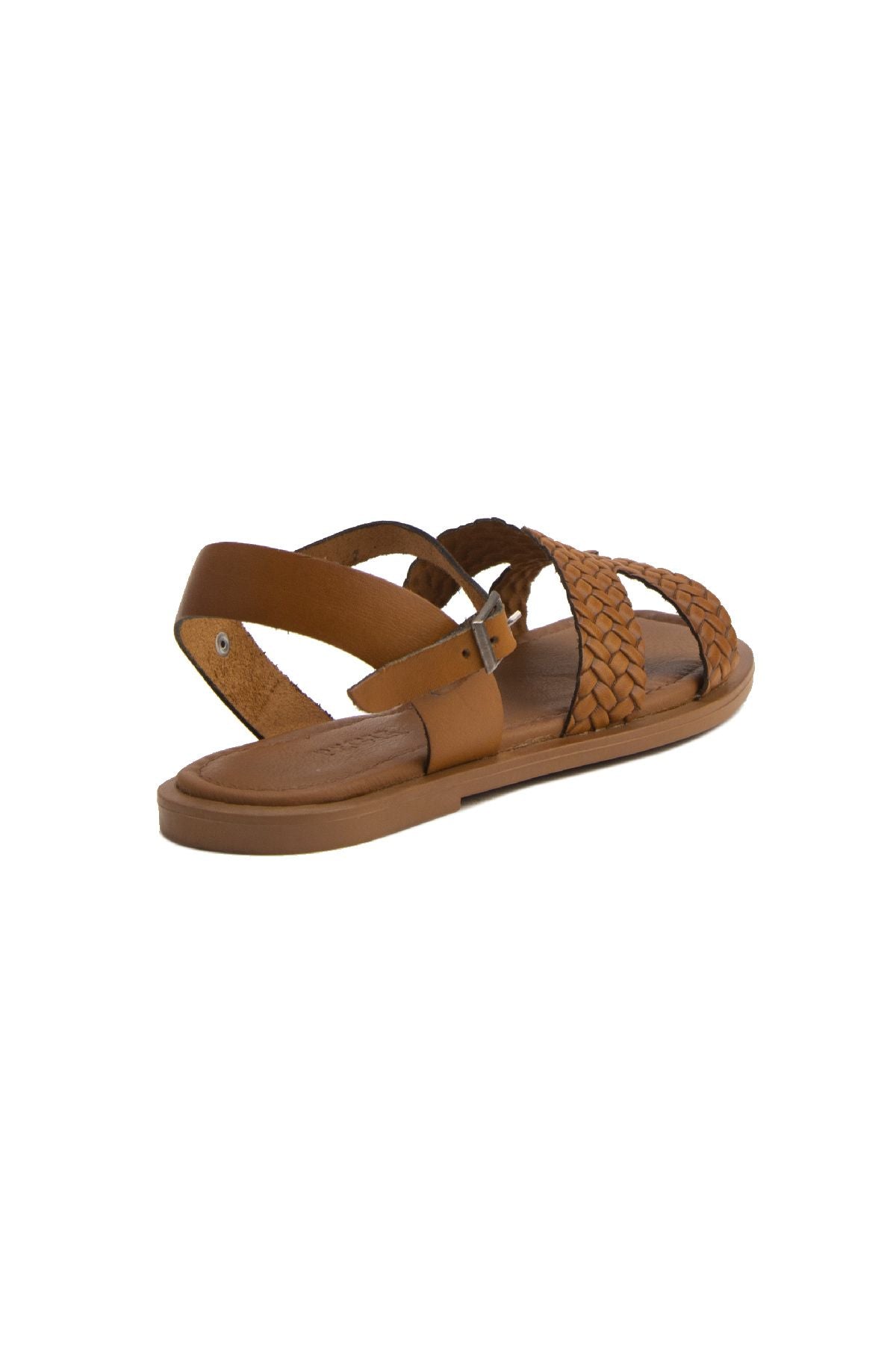 Kadın Örgü Deri Sandalet DG6011 Taba