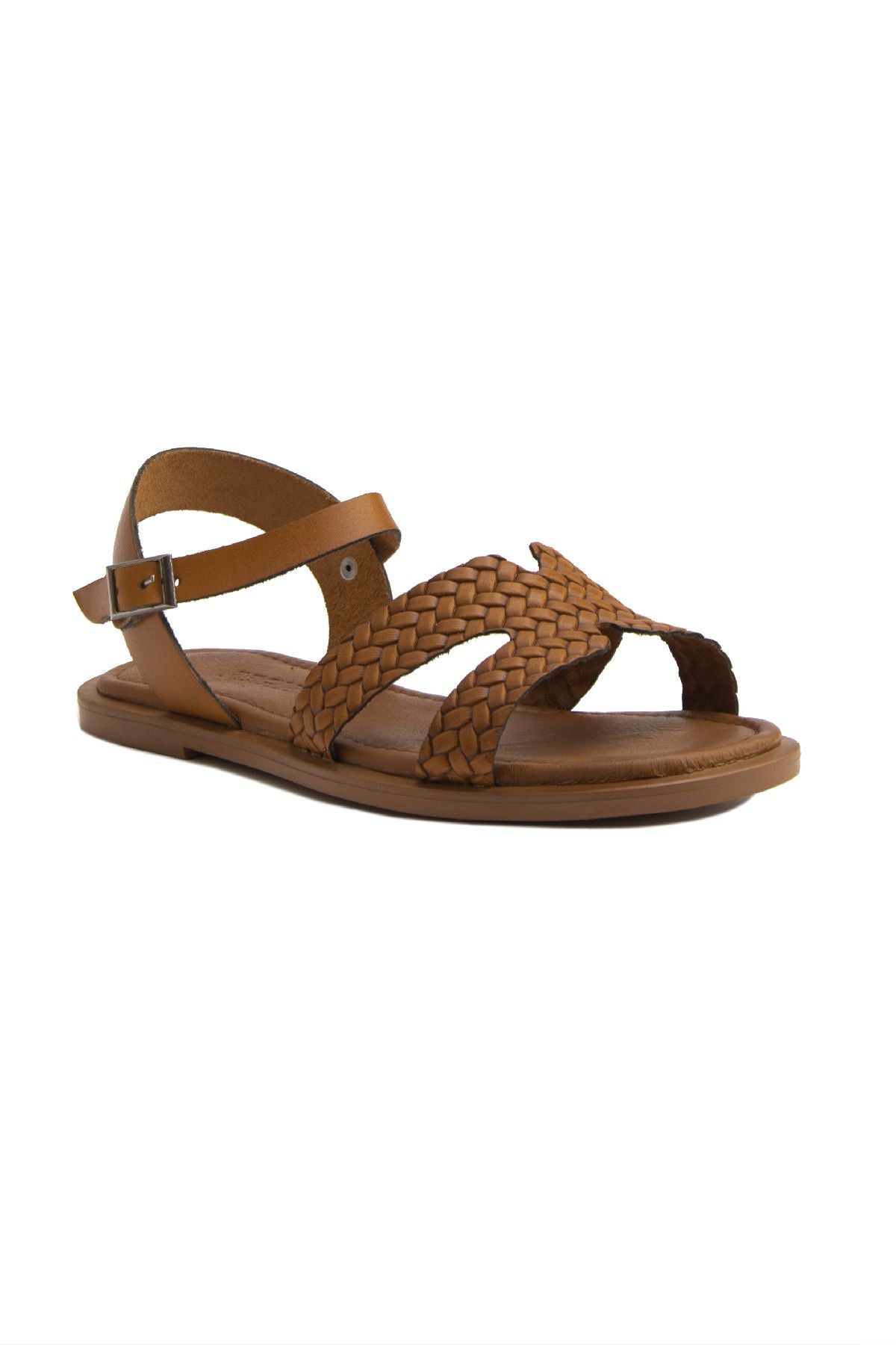 Kadın Örgü Deri Sandalet DG6011 Taba