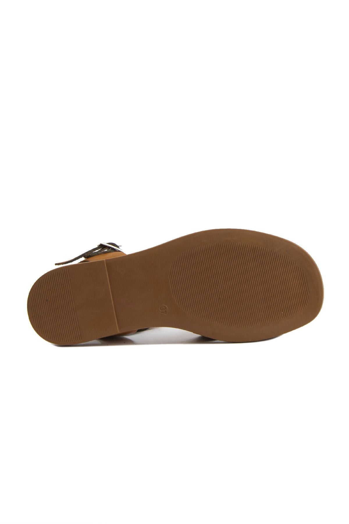 Kadın Örgü Deri Sandalet DG6011 Taba