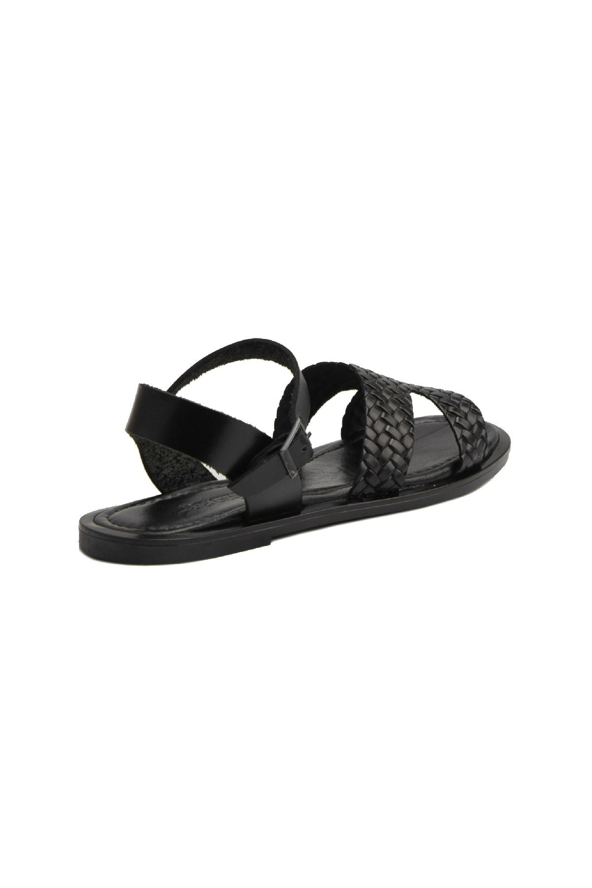Kadın Örgü Deri Sandalet DG6011 Siyah