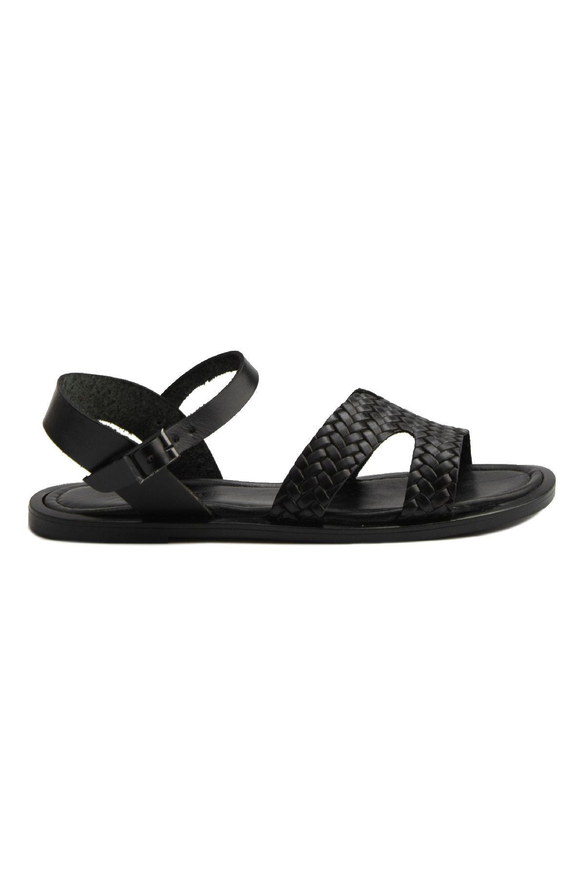 Kadın Örgü Deri Sandalet DG6011 Siyah