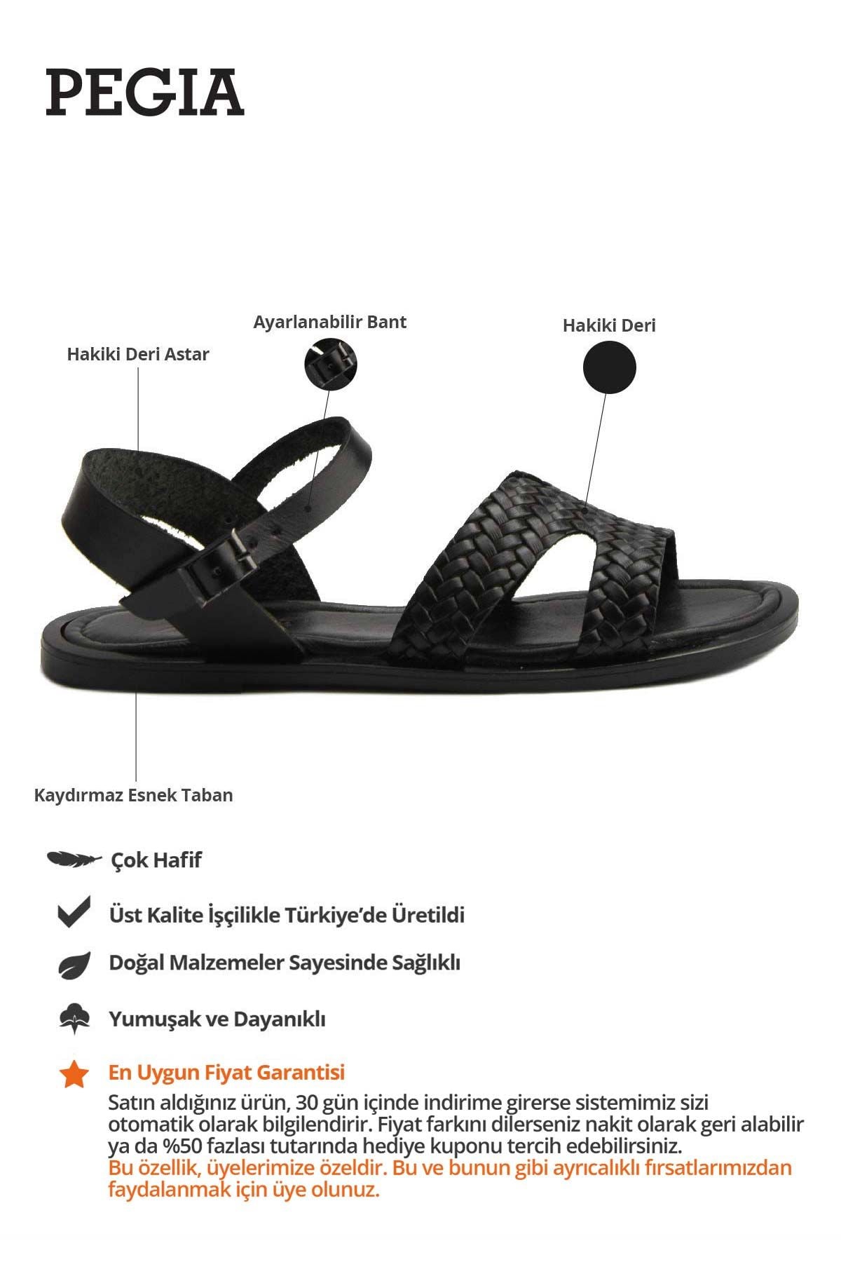 Kadın Örgü Deri Sandalet DG6011 Siyah