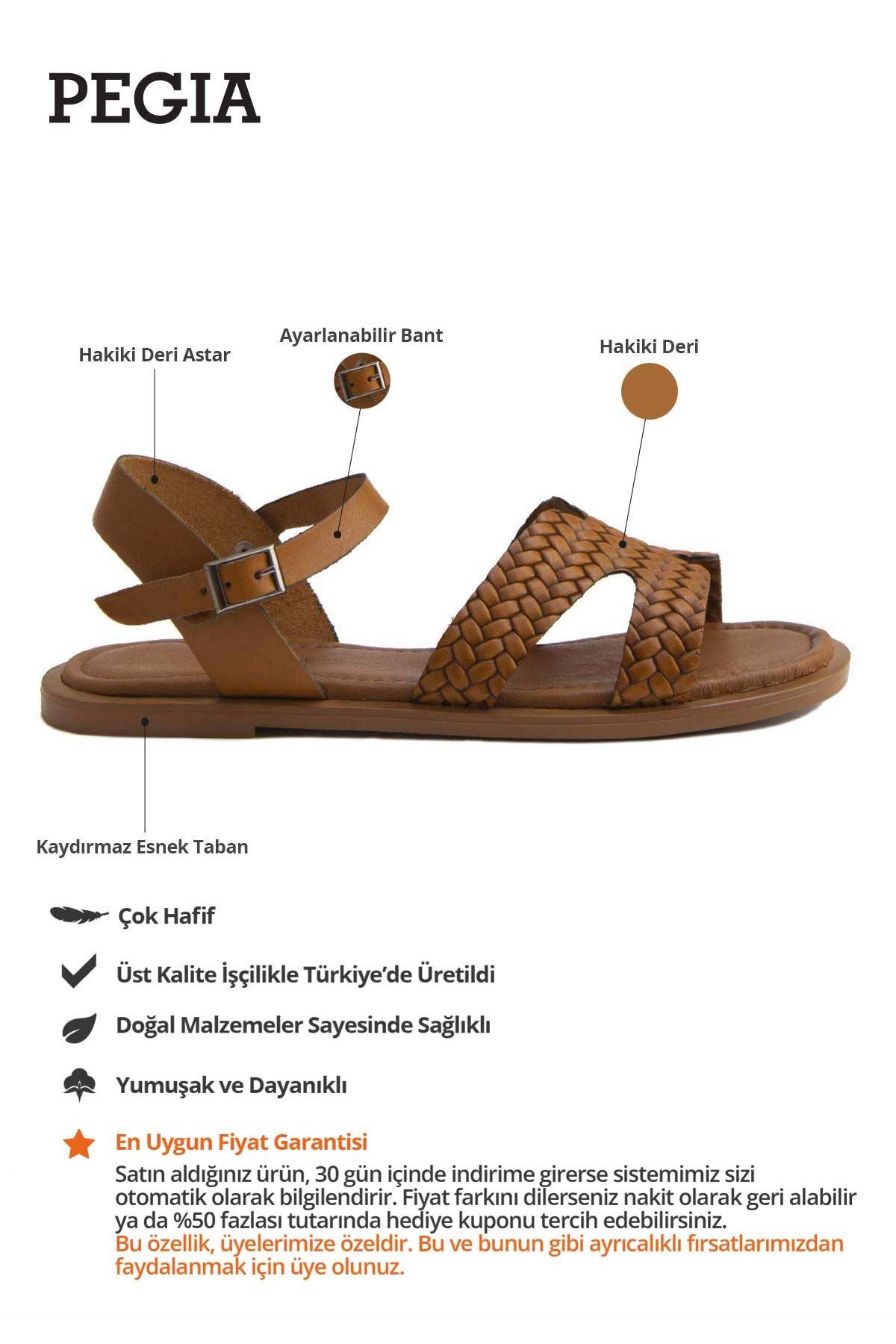 Kadın Örgü Deri Sandalet DG6011 Taba