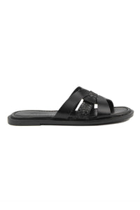 Women's Woven Leather Slides DG6013 Black