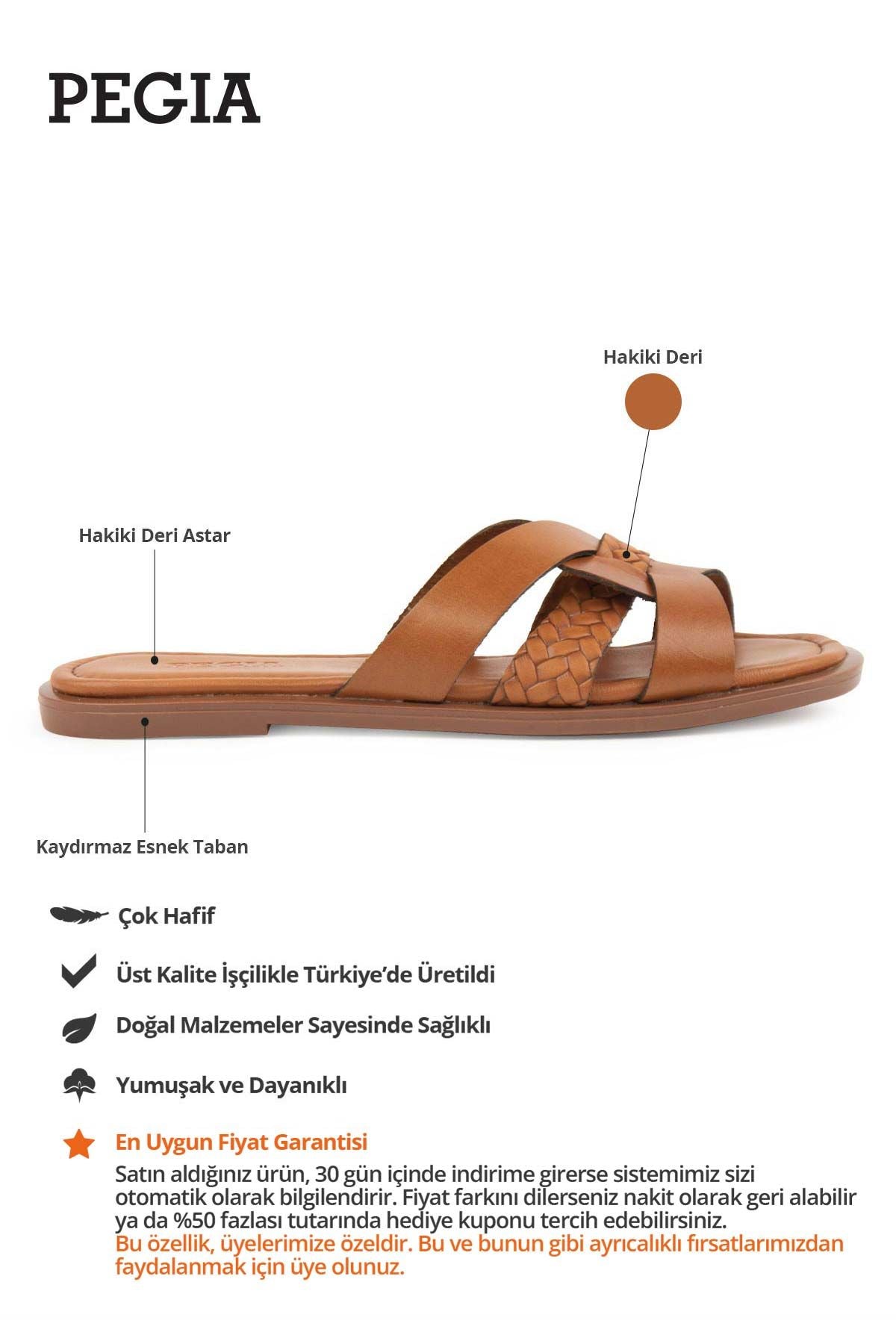 Kadın Örgü Deri Terlik DG6013 Taba