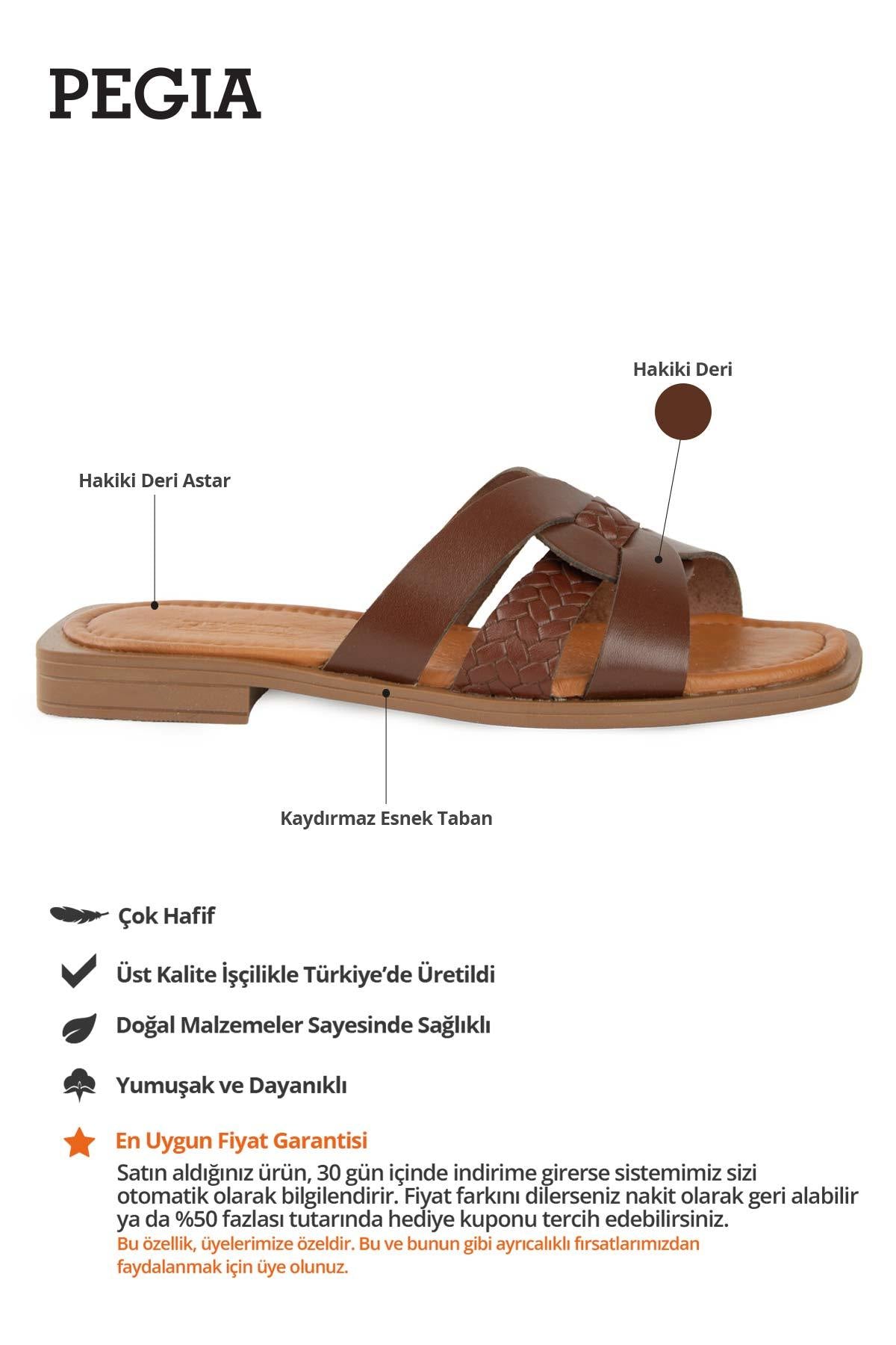 Kadın Örgü Deri Terlik DG6013 Kahve