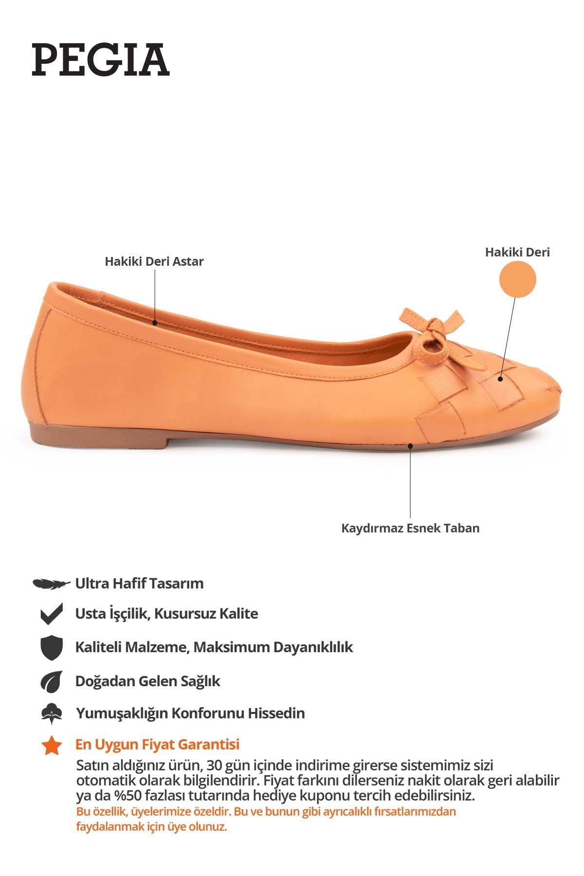 Kadın Örgülü Deri Babet DG6019 Somon