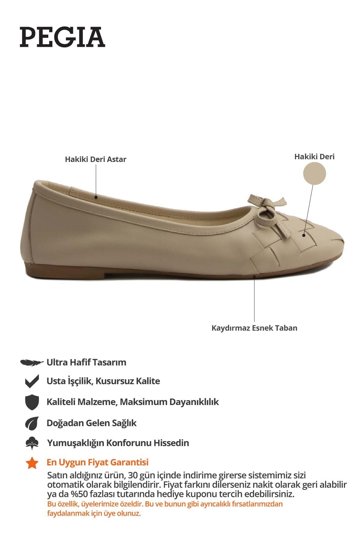 Kadın Örgülü Deri Babet DG6019 Bej