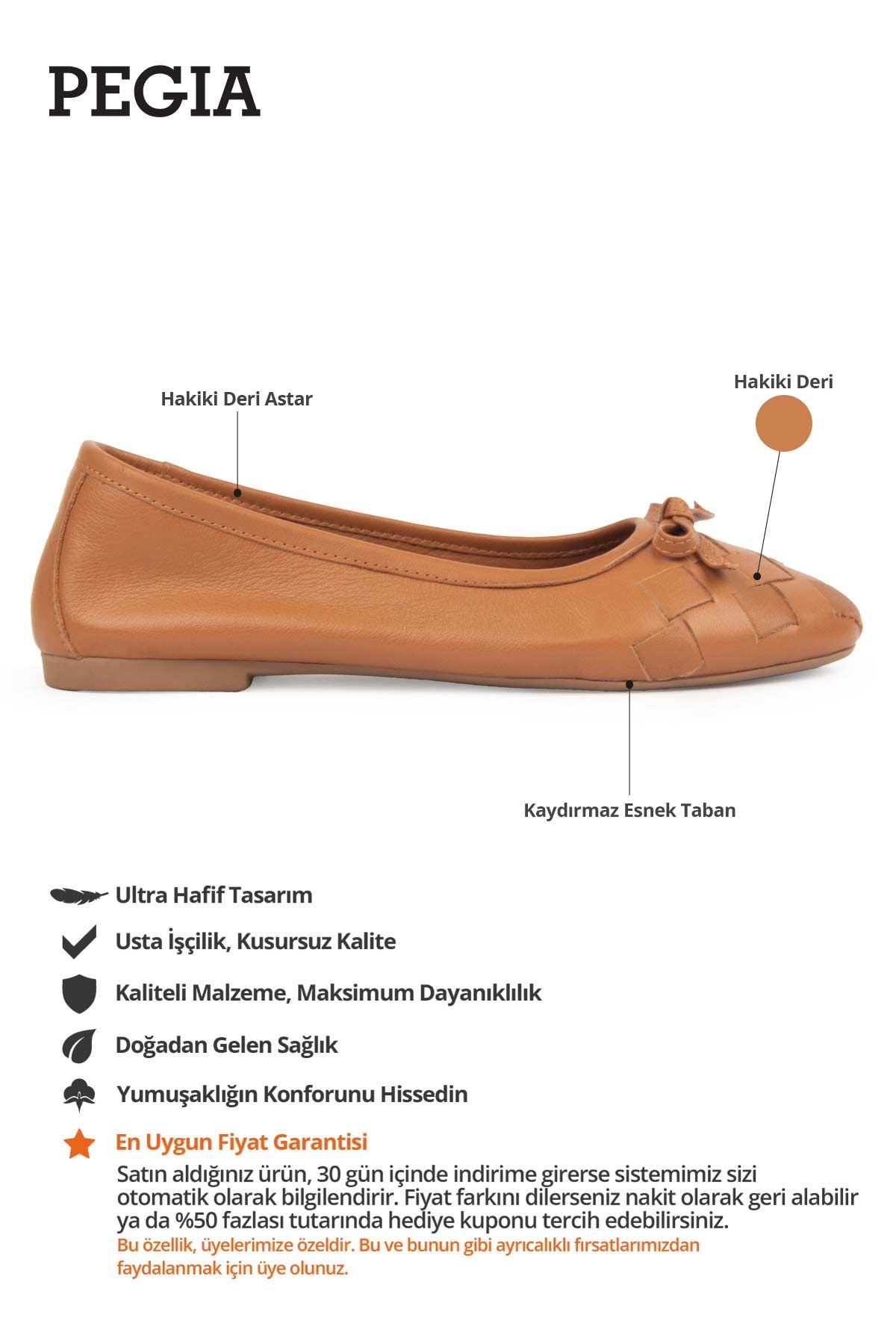 Kadın Örgülü Deri Babet DG6019 Taba
