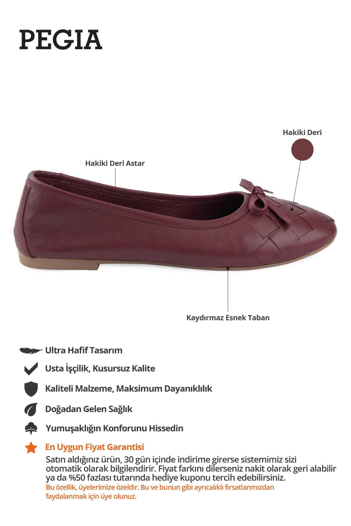 Kadın Örgülü Deri Babet DG6019 Bordo