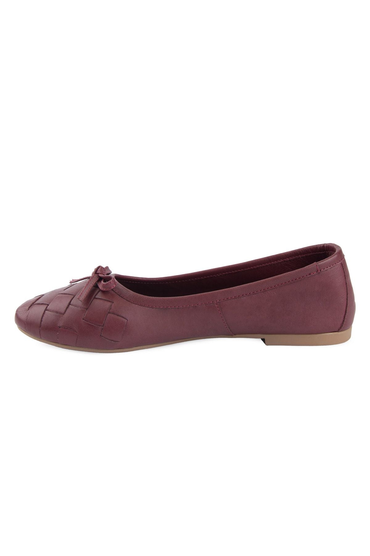 Kadın Örgülü Deri Babet DG6019 Bordo