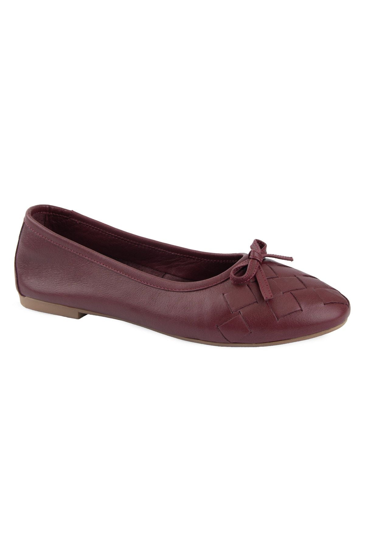 Kadın Örgülü Deri Babet DG6019 Bordo
