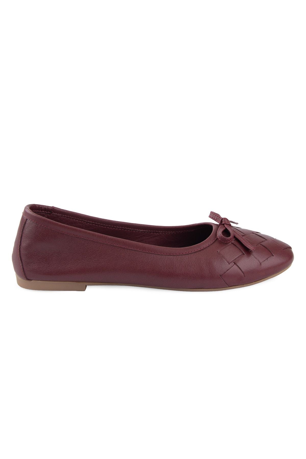 Kadın Örgülü Deri Babet DG6019 Bordo