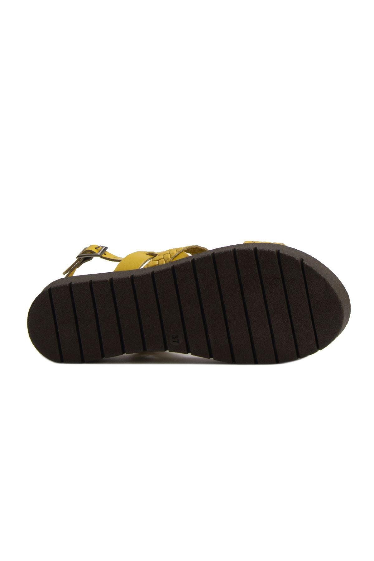 Kadın Örgülü Deri Sandalet DG6018 Sarı